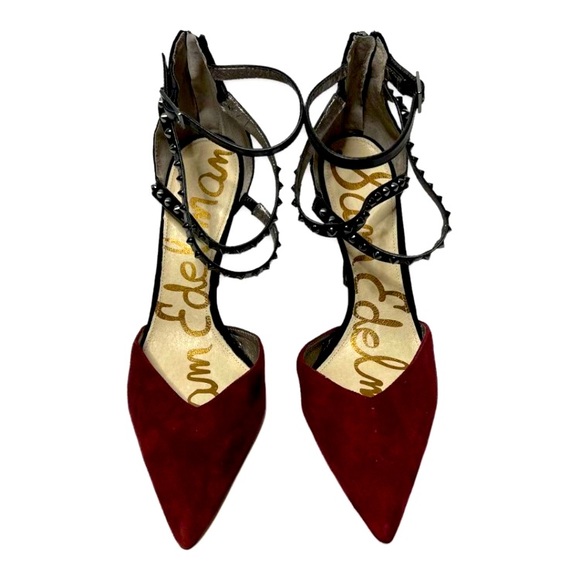 Sam Edelman Darla suede two tone burgundy and black studded pointed heels, 7.5 - Picture 6 of 12